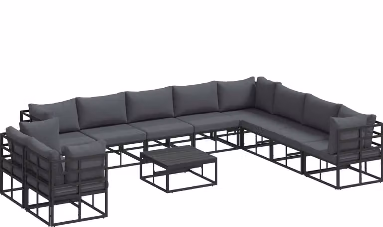 Set Divano da Giardino con cuscino 11 pcs Nero Alluminio