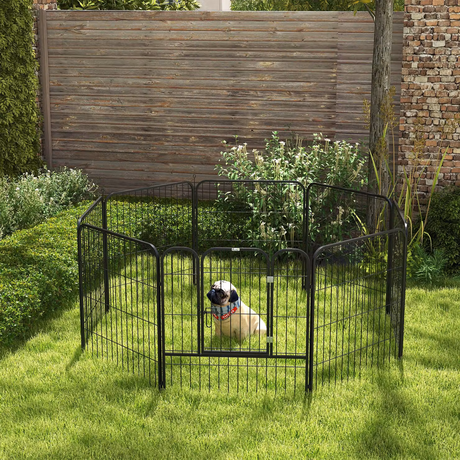 Recinto modulare per cani e cuccioli PawHut Aosom in metallo e acciaio nero opaco, 8 pannelli da 79x79 cm – 2