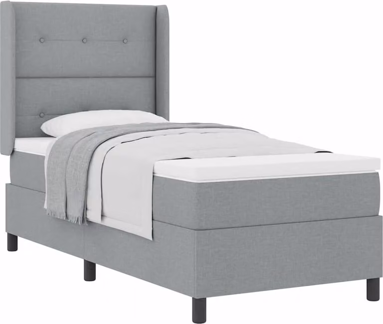 Letto a molle con materasso grigio chiaro 100 x 200 cm in tessuto