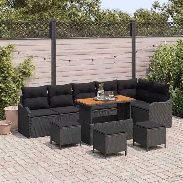 Set Divano da Giardino 10 pz Nero polyrattan 3362289
