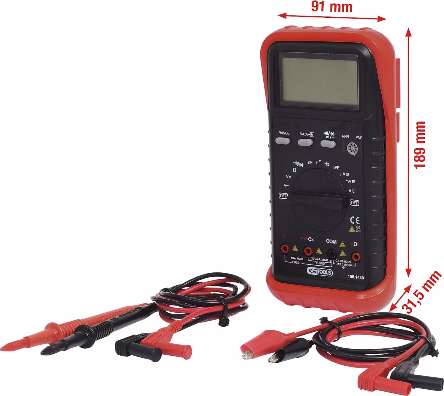 KS TOOLS Multimetro digitale con sonde e pinze a coccodrillo - 150.1480
