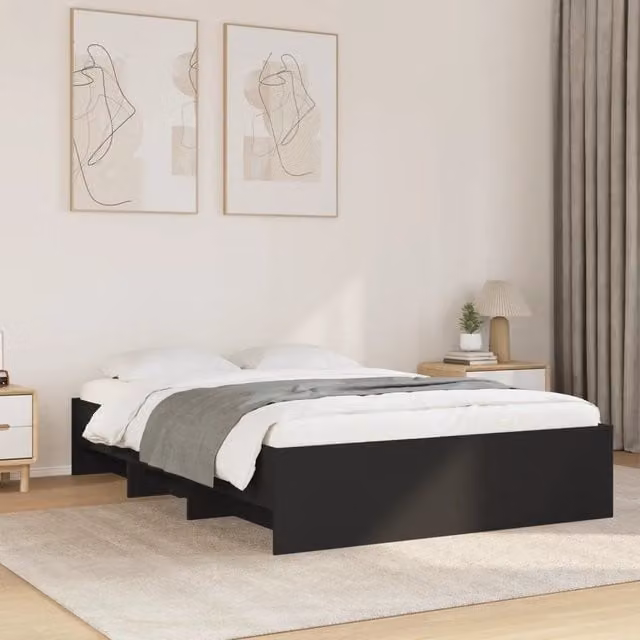 Giroletto-Struttura Letto Nero 135x190 cm in Legno Multistrato 827490