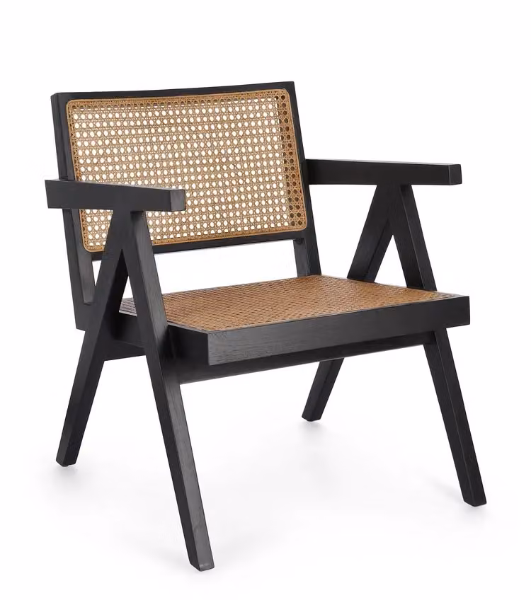 Poltrona lounge GALIA in legno di teak nero e rattan