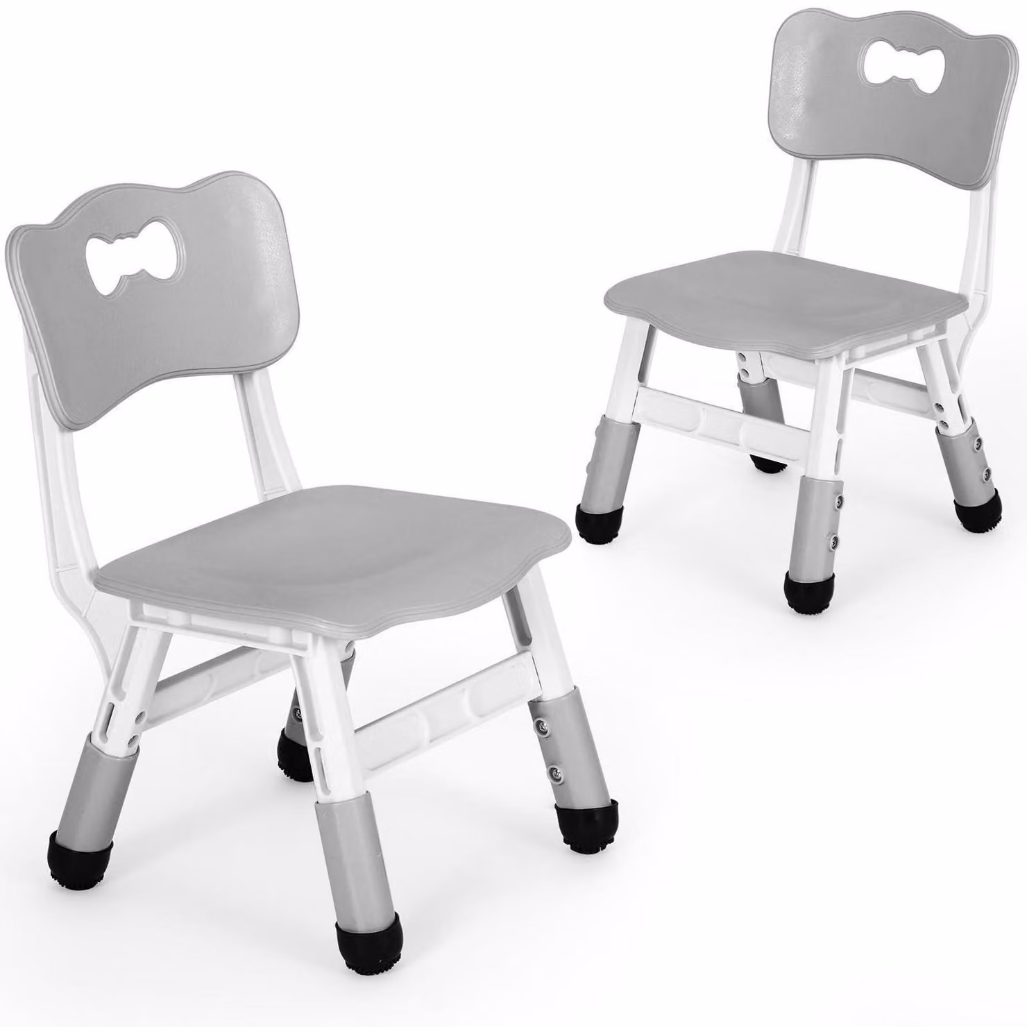Set di 2 sedie da scrivania per bambini, in plastica, con altezza regolabile, con schienale, adatte a un peso massimo di 100 kg, colore grigio, adatte a bambini dai 2 anni in su