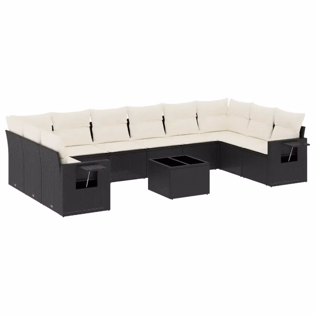 Set di Divani da Giardino vidaXL in Polyrattan Nero con Cuscini e Tavolino da Esterno a Forma di U composto da 11 Pezzi – 2