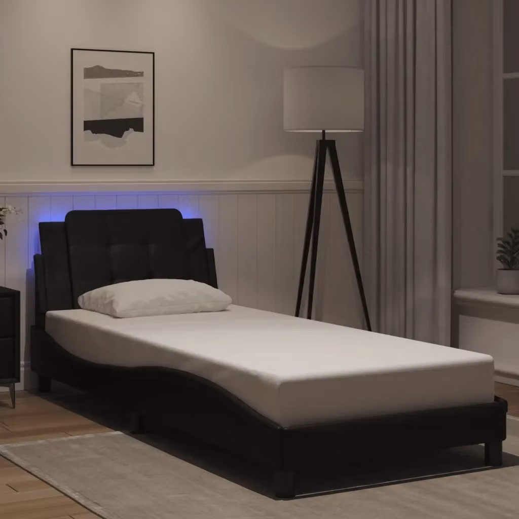 Letto singolo Zadar nero con illuminazione LED e porta USB, L/P/H: 190 x 90 x 208 cm – 2