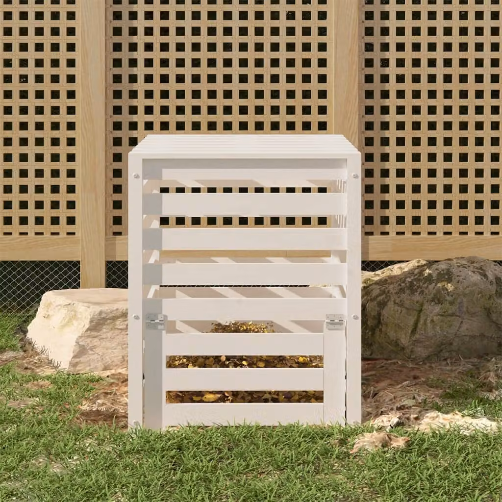 Compostiera bianca vidaXL in legno massello di pino L/P/H: 63,5 x 63,5 x 77,5 cm