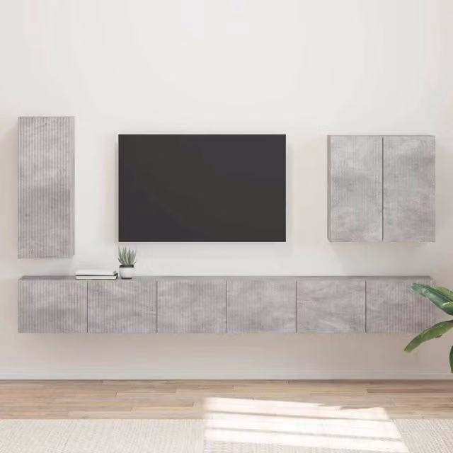 Set di Mobiletto da TV a Parete 6 pz Grigio cemento 3408946