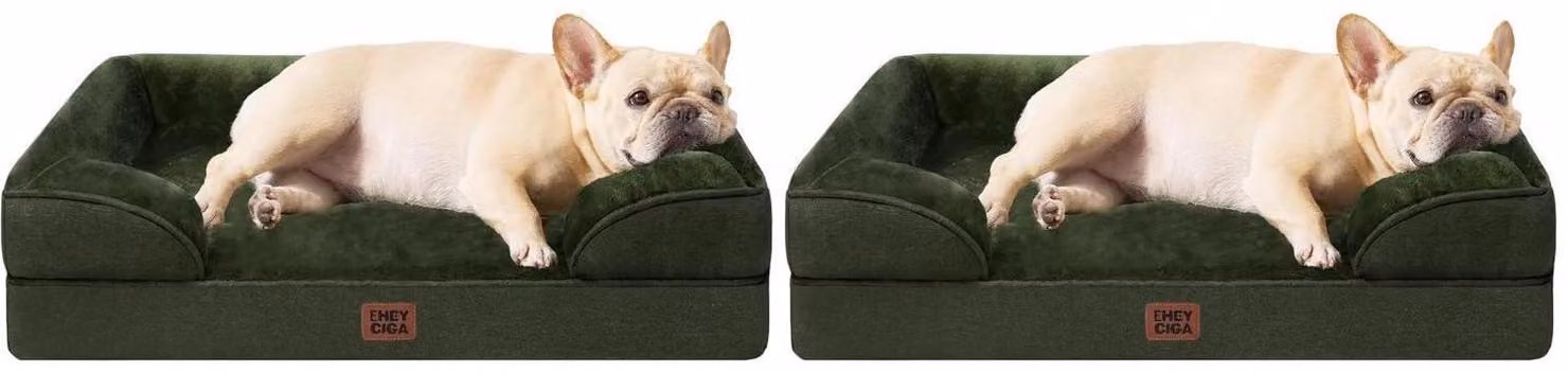 Letti ortopedici per cani, colore verde scuro, dimensioni 76x51 cm, set da 2