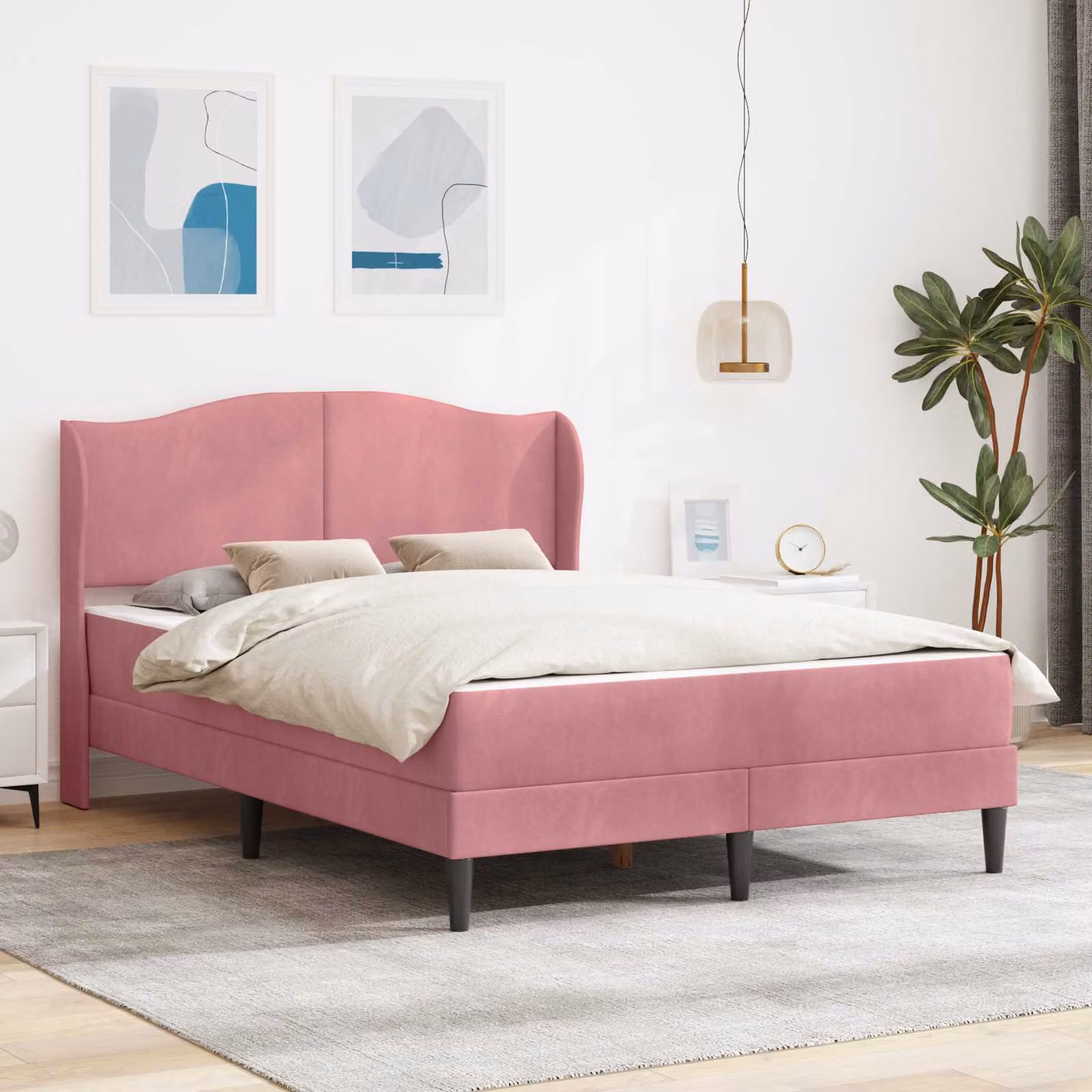 Struttura del letto con testiera vidaXL in velluto rosa, L 140 x P 200 cm