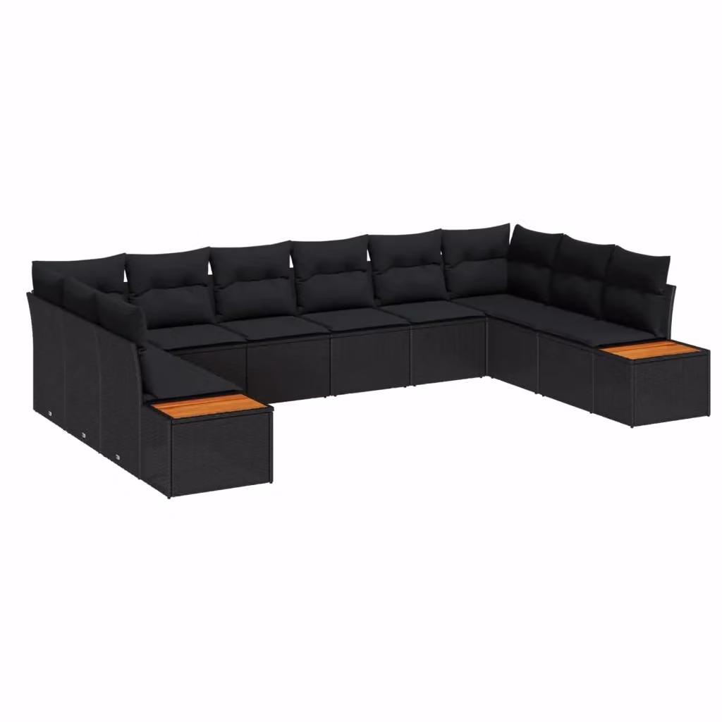 Set Divano da Giardino vidaXL 10 Posti Nero con Cuscini e Tavolino da Caffè in Polyrattan e Acciaio – 2