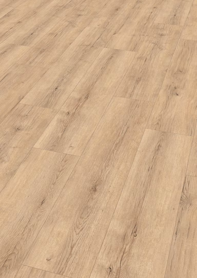 Pavimento laminato EGGER NatureSense* EL2141, finitura Carlin, effetto legno rovere sand, dimensioni 1292x246x8 mm