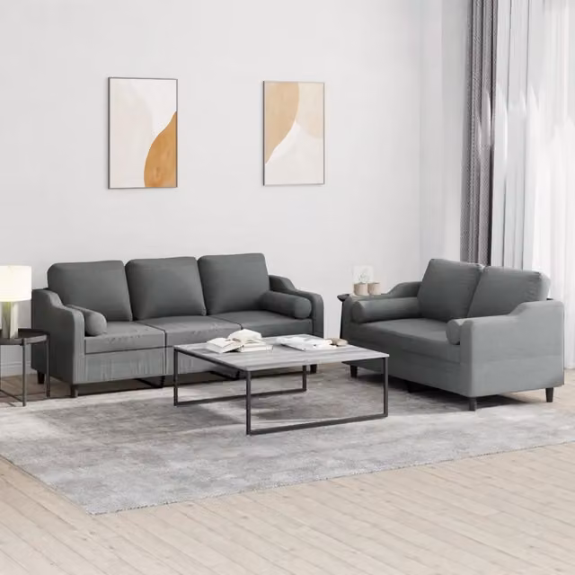 Set di divani vidaXL composto da un divano a 2 posti e un divano a 3 posti in tessuto grigio con cuscini inclusi per il tuo soggiorno moderno