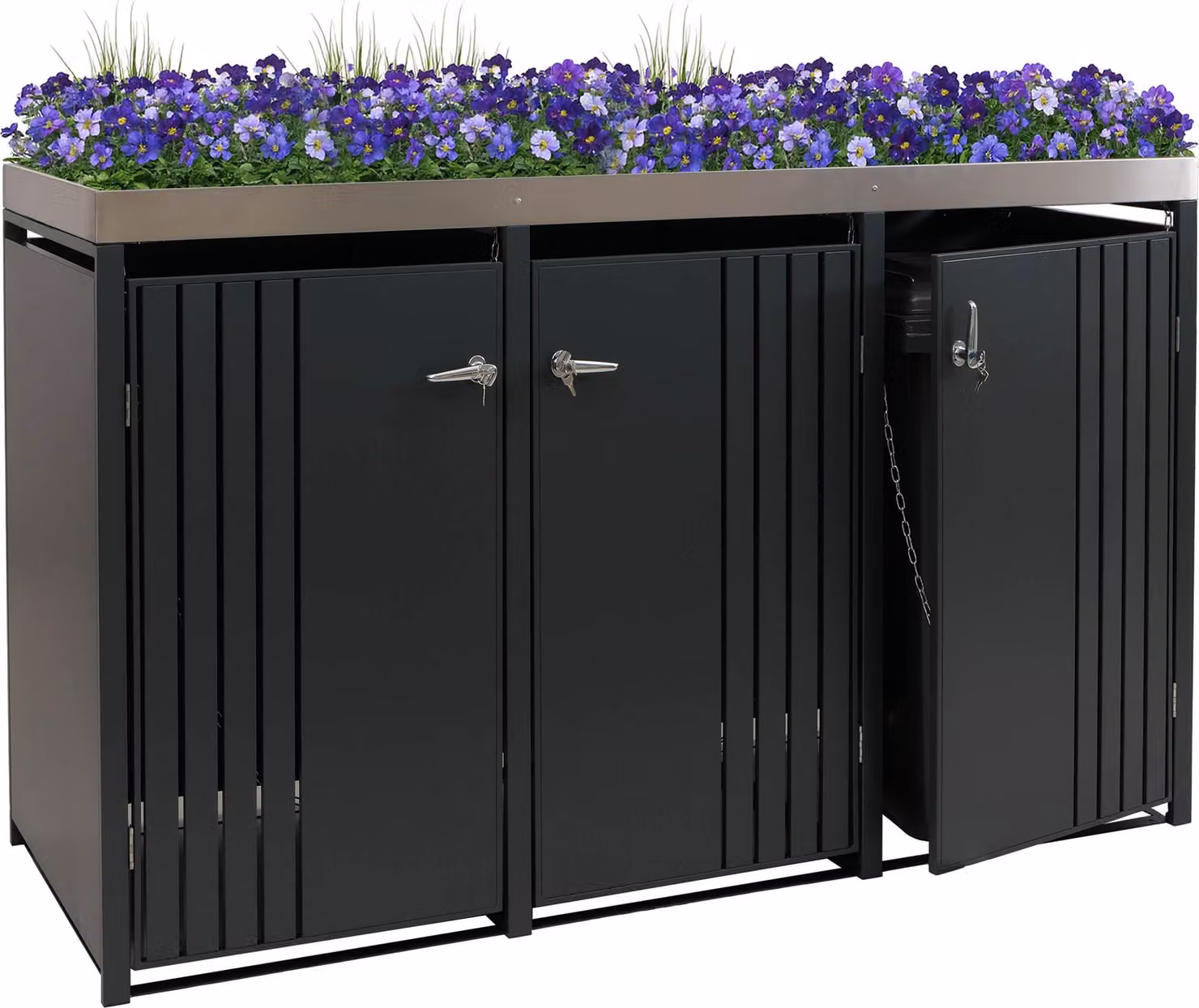 copri cestino a 3 scomparti HWC-O67, cestino con fioriera, metallo 125x196x84cm 75kg ~ antracite