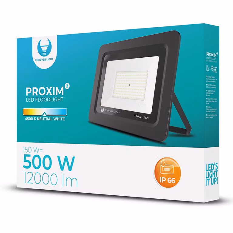 Proiettore LED PROXIM ll IP66 Impermeabile Proiettore 150W Sostituisce 500W Bianco neutro (4500K) 12000LM Proiettore da esterno Proiettore da parete