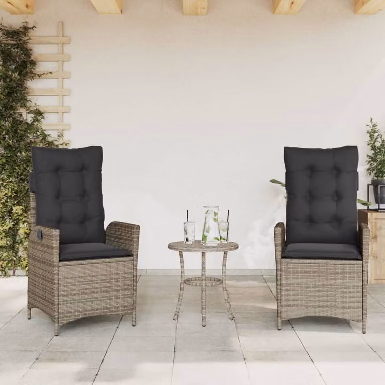 Set di 2 sedie da giardino reclinabili con cuscini vidaXL in polyrattan grigio