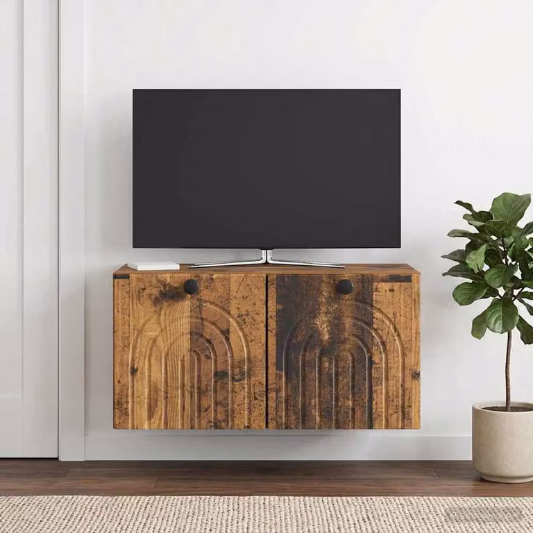 vidaXL Mobile Porta TV da Muro in Legno Antico Marrone L: 59,5 cm, P: 31 cm, H: 30 cm