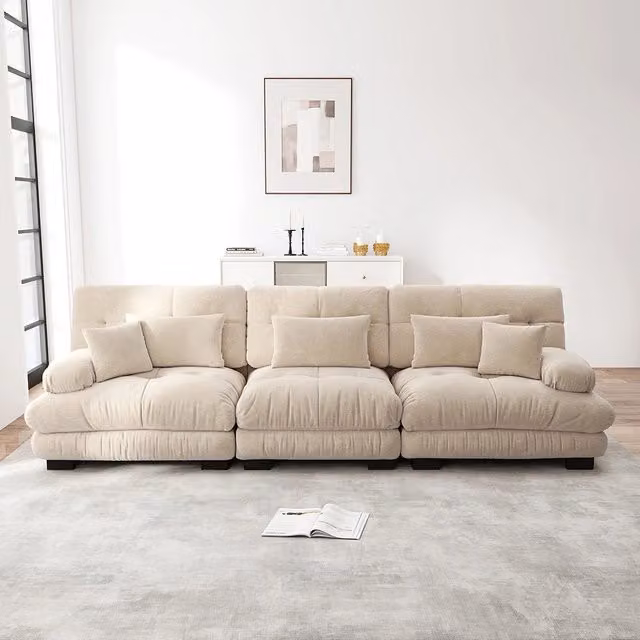 Divano angolare modulare - Xylo - 3 posti con seduta profonda, trasformabile in letto, chenille marrone chiaro