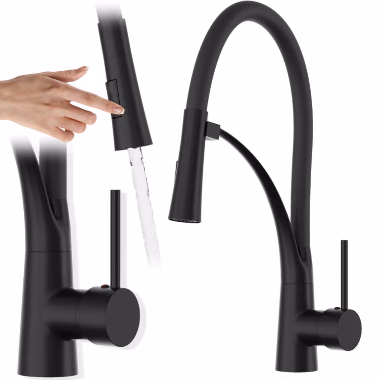 Granitan - Miscelatore cucina - Rubinetto cucina altezza 43,5 cm - Miscelatore lavello nero - NEXO
