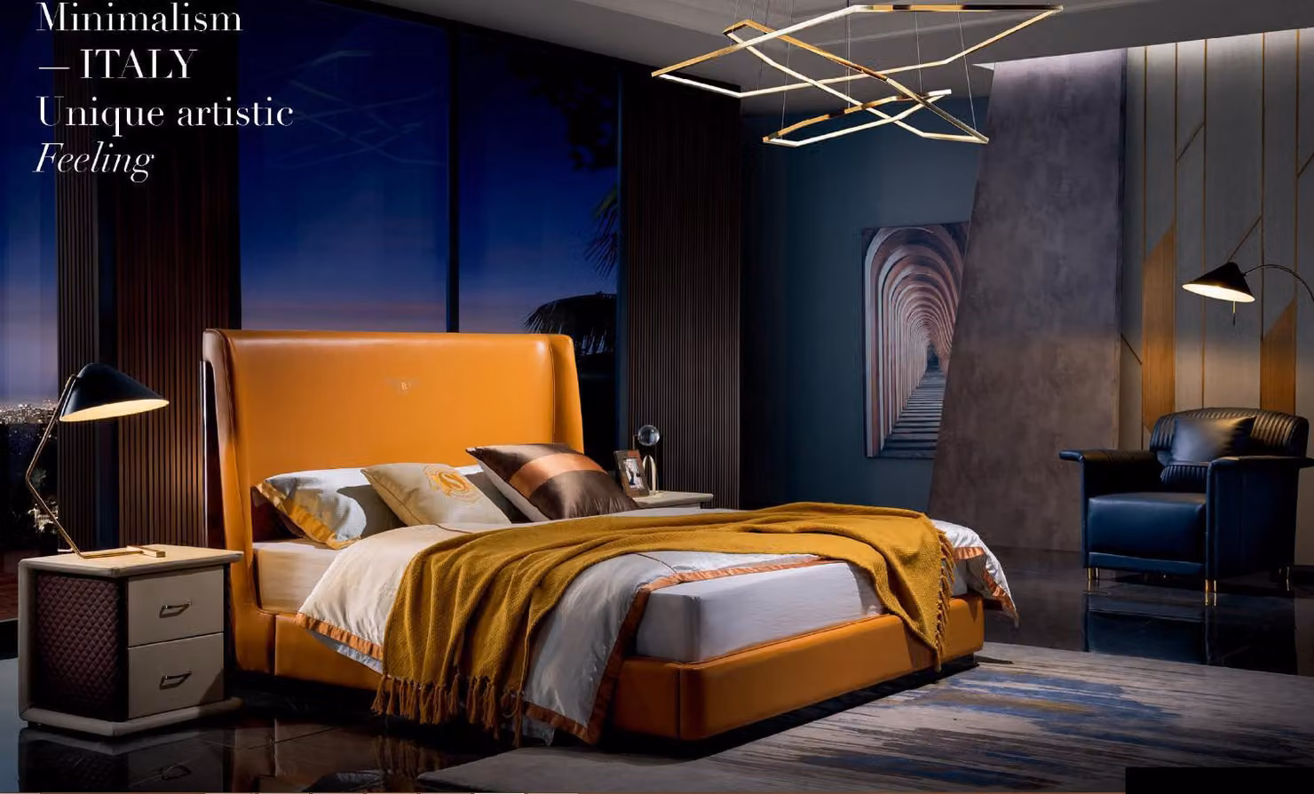 Holz Bett Betten Schlafzimmer Hotel 180x200 Stil Massive Möbel Orange Holz