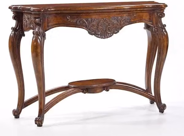 Consolle barocca in legno con 1 cassetto sagomata e intagliata tinta noce Mobili 2G L/P/H: 130 x 42 x 88 cm