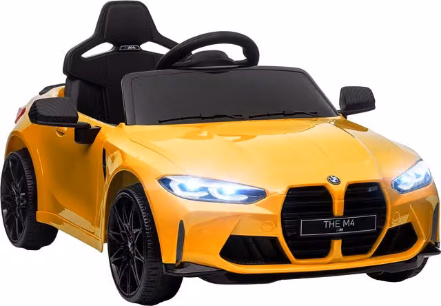AIYAPLAY Macchina Elettrica per Bambini a Licenza BMW M4 con Telecomando, Clacson e Fari, 108x69.5x51 cm, Giallo   Aosom Italy