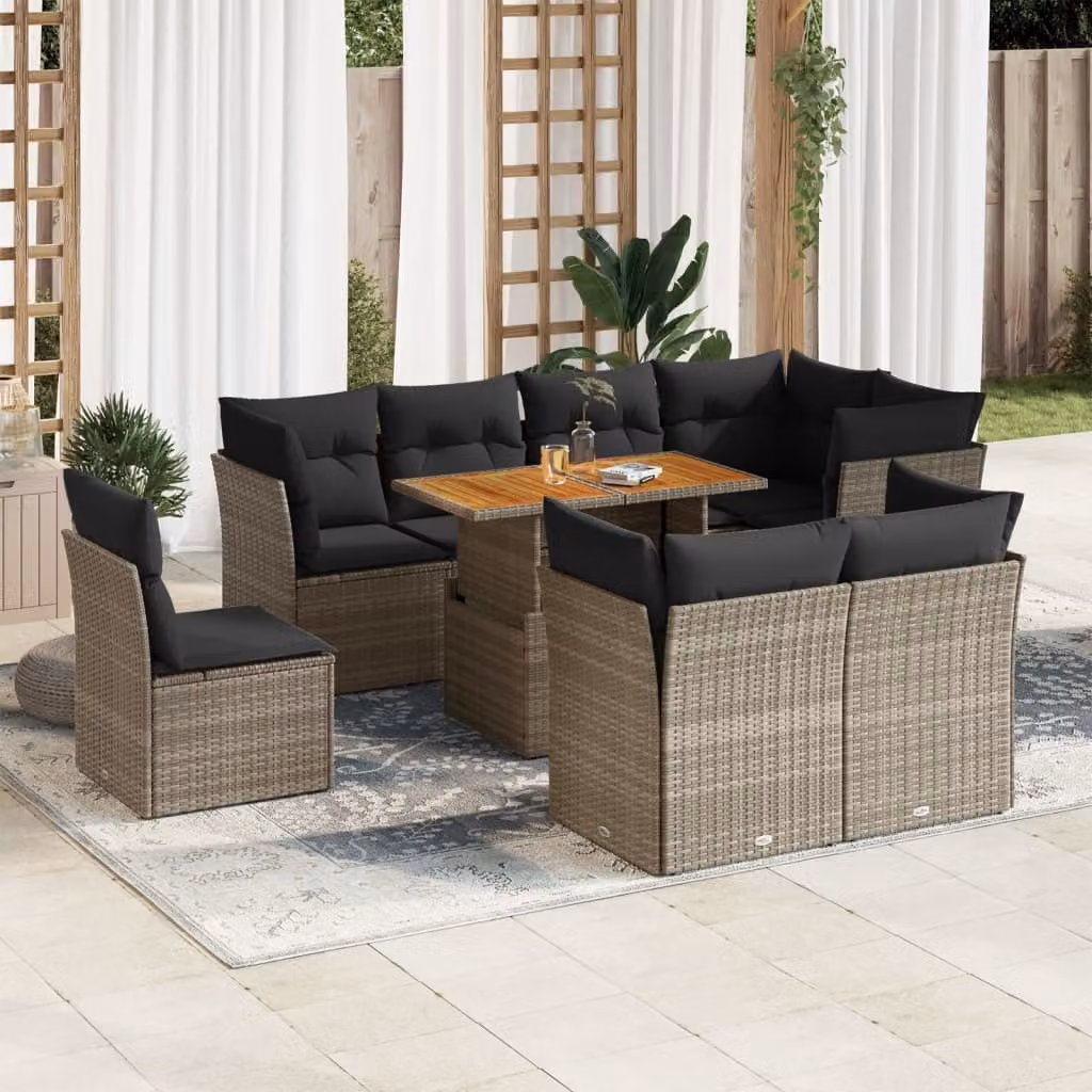 Maison Exclusive - Set da giardino 9 pezzi con cuscini Grigio Polyrattan