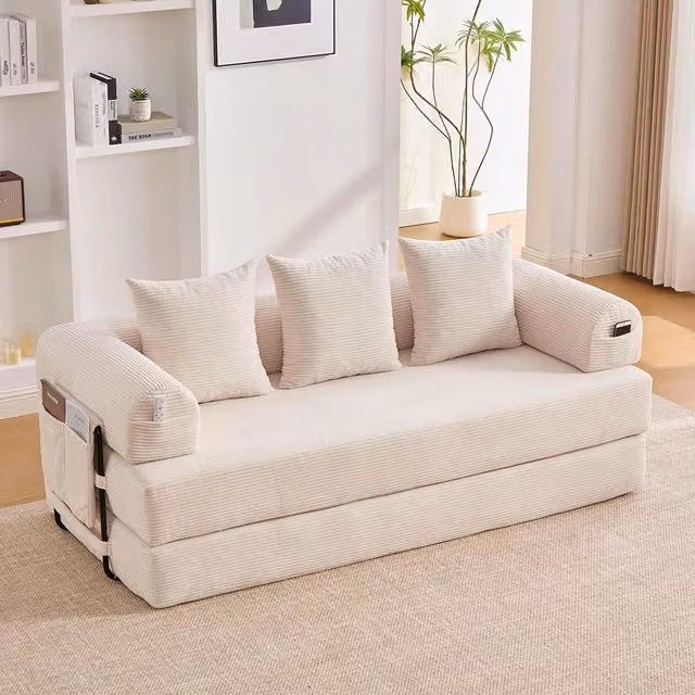 Divano pieghevole - Xylo - Struttura metallica, 3 cuscini, beige