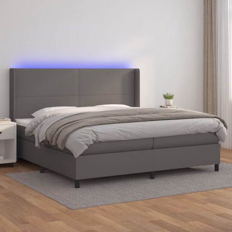 vidaXL Letto con Giroletto a Molle, Materasso Ibrido e Illuminazione LED, Grigio, 200 x 200 cm