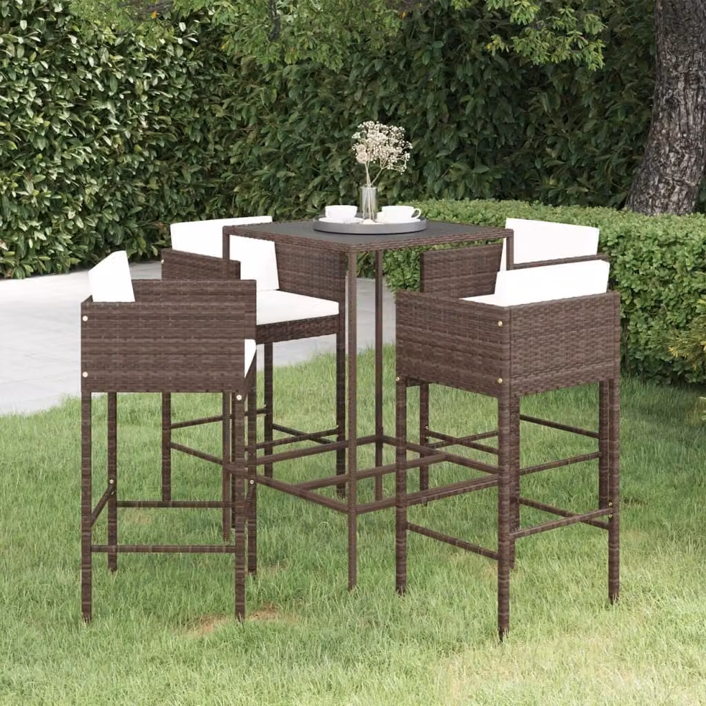 Maison Exclusive - Set da bar da giardino 5 pezzi con cuscini in polyrattan marrone
