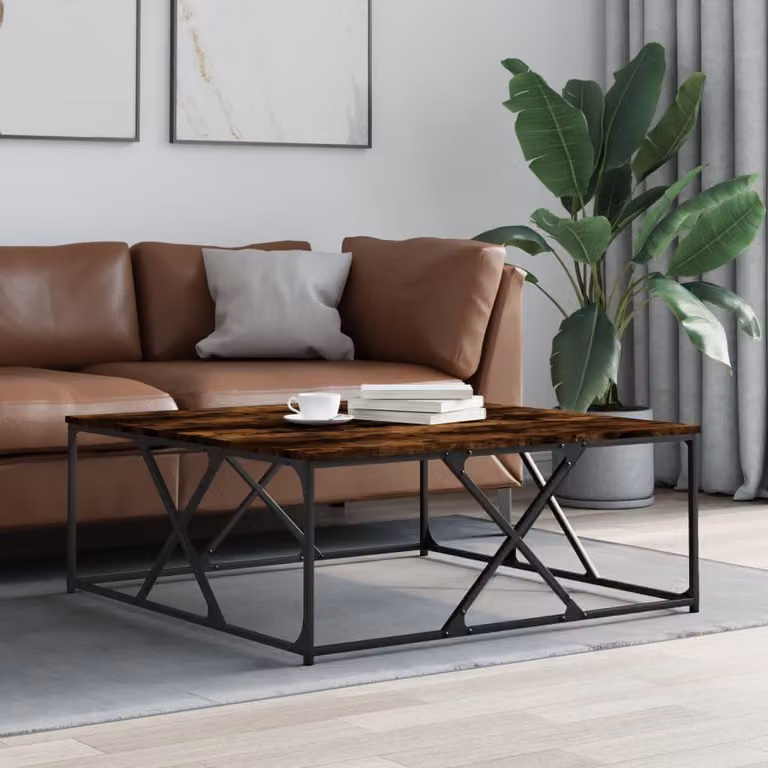 vidaXL Tavolino da Salotto Quadrato in Legno e Metallo, Colore Rovere Fumo, L 100 x P 100 x H 40 cm