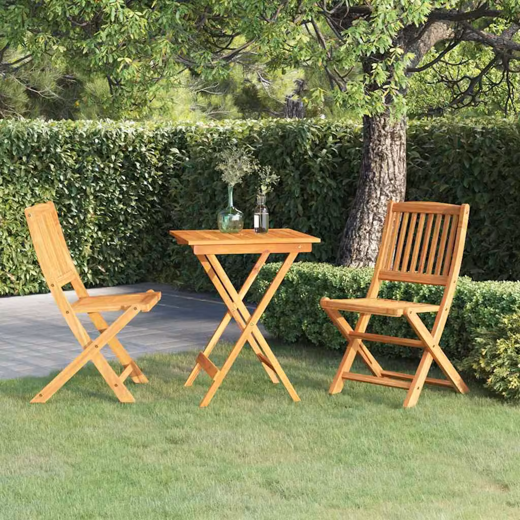 Set da pranzo da giardino vidaXL in legno di acacia marrone, composto da 3 pezzi pieghevoli – 1