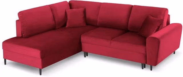 Divano convertibile angolare sinistro Kyoto di Cosmopolitan Design in velluto rosso con contenitore e funzione letto per 5 persone
