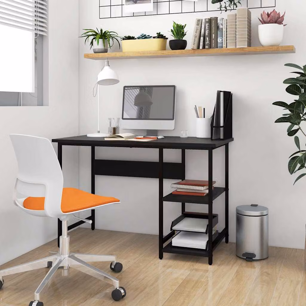 Scrivania per computer vidaXL in stile industriale, colore nero, realizzata in MDF e metallo, L 105 cm x P 50 cm x H 72 cm
