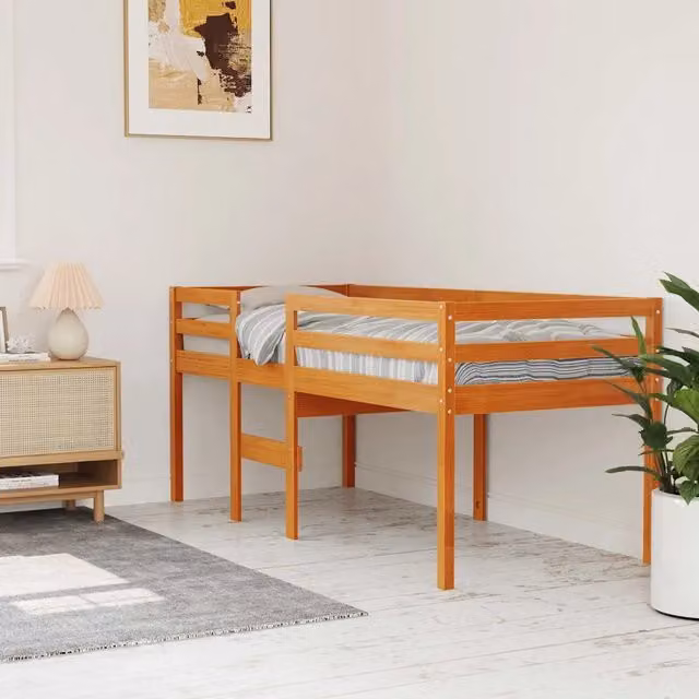 Letto a soppalco singolo vidaXL in legno massello di pino color marrone cera L/P/H: 195.5 x 80.5 x 89.0 cm
