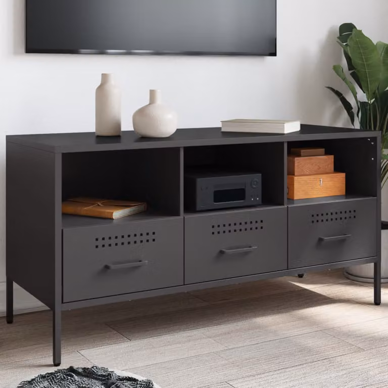 Mobile TV vidaXL Nero in Metallo e MDF, L 100,5 cm x P 39 cm x H 50,5 cm