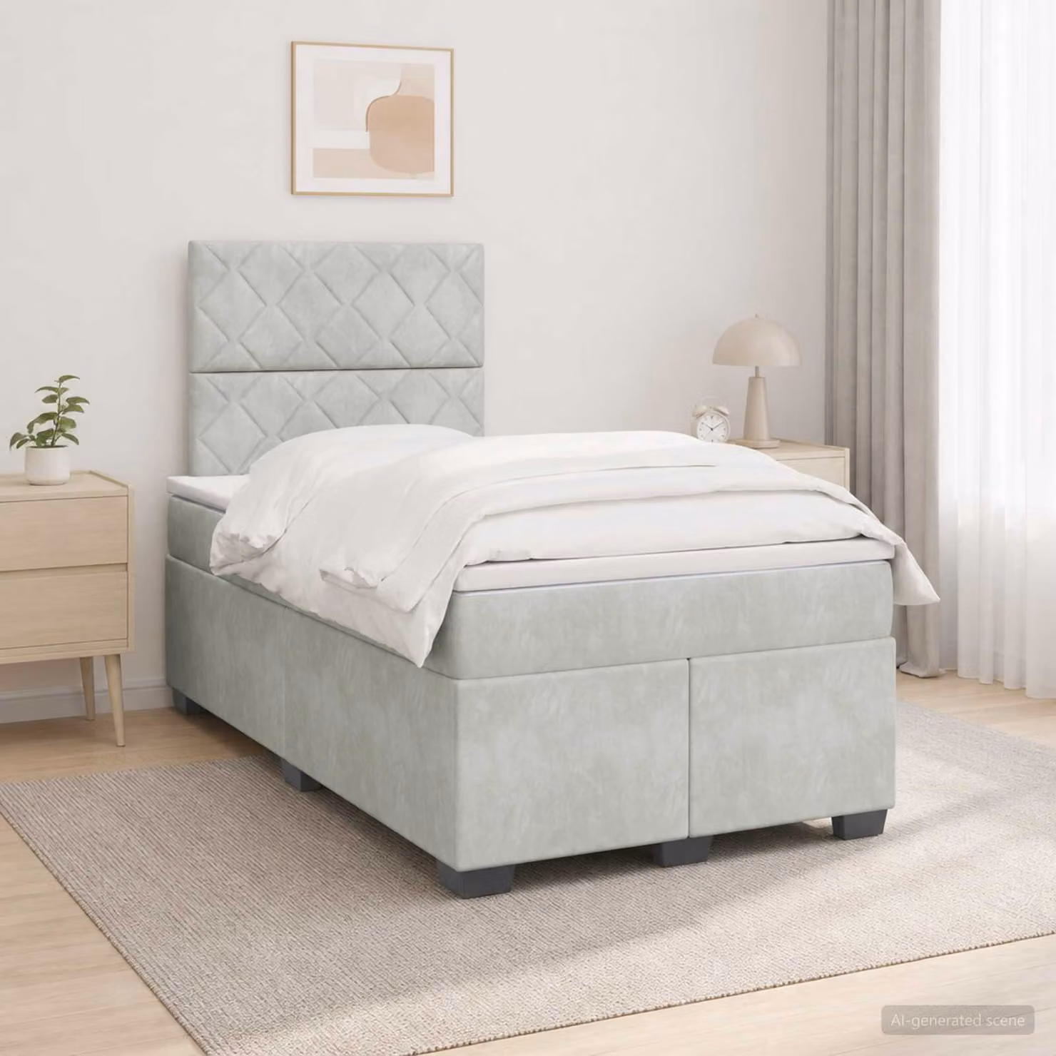 Letto box spring vidaXL con materasso a molle insacchettate in tessuto grigio e bianco L/P: 120 x 200 cm