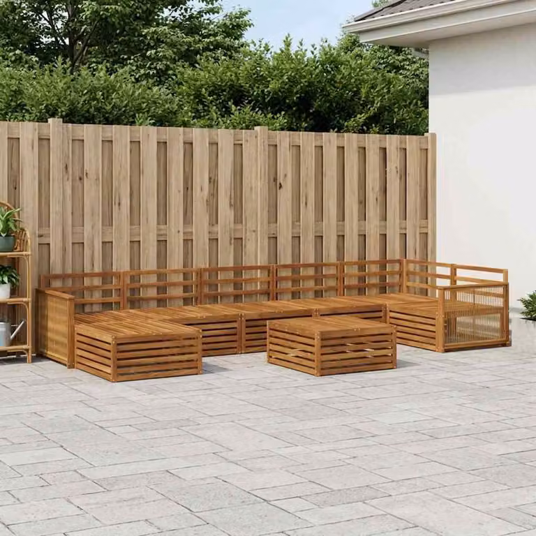 Set di divani da esterno vidaXL 8 pz in legno di acacia marrone con pouf e tavolino da caffè in stile moderno per giardino e terrazza