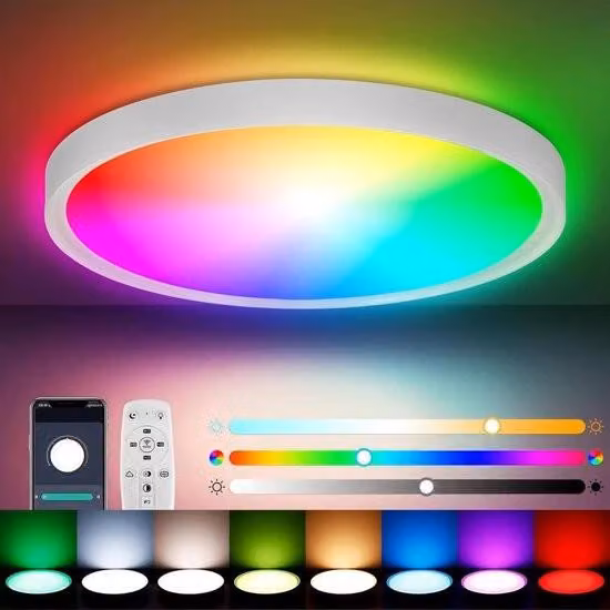 Lampada da soffitto per bagno - Lampada da soffitto a LED 30W RGB, dimmerabile, Bluetooth con telecomando e app per l'illuminazione di soggiorno, camera da letto, cucina, corridoio, balcone e sala da pranzo.