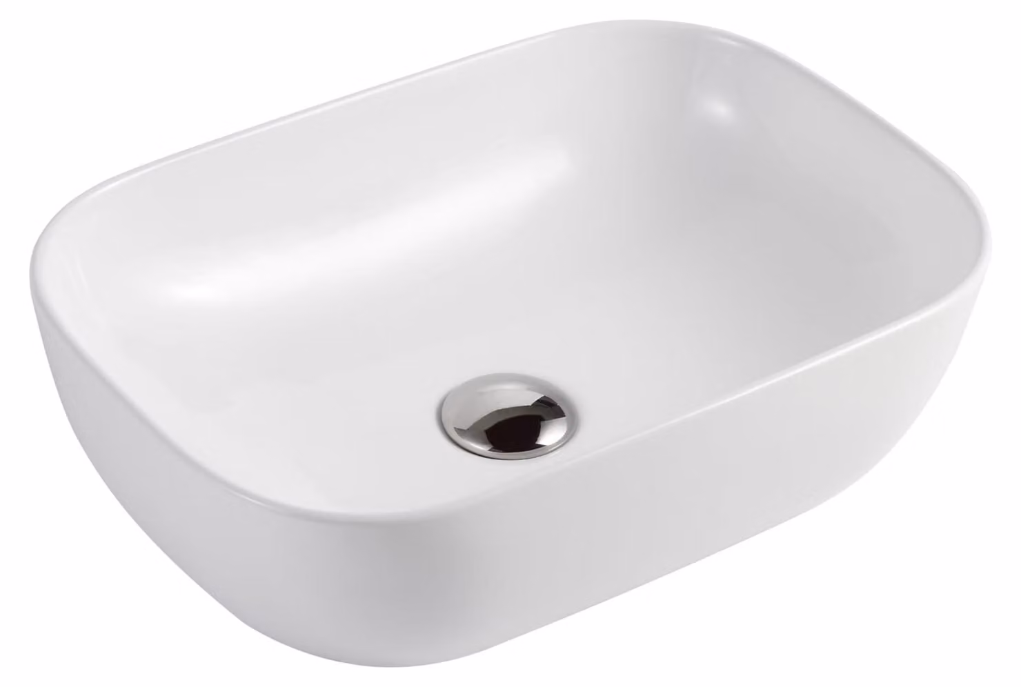 Lavabo da appoggio in Vetroceramica, forma rettangolare con angoli arrotondati, dimensioni 14x46x32 cm, colore bianco