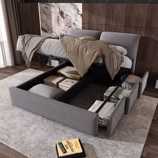 letto imbottito velluto grigio 140 x 200 cm