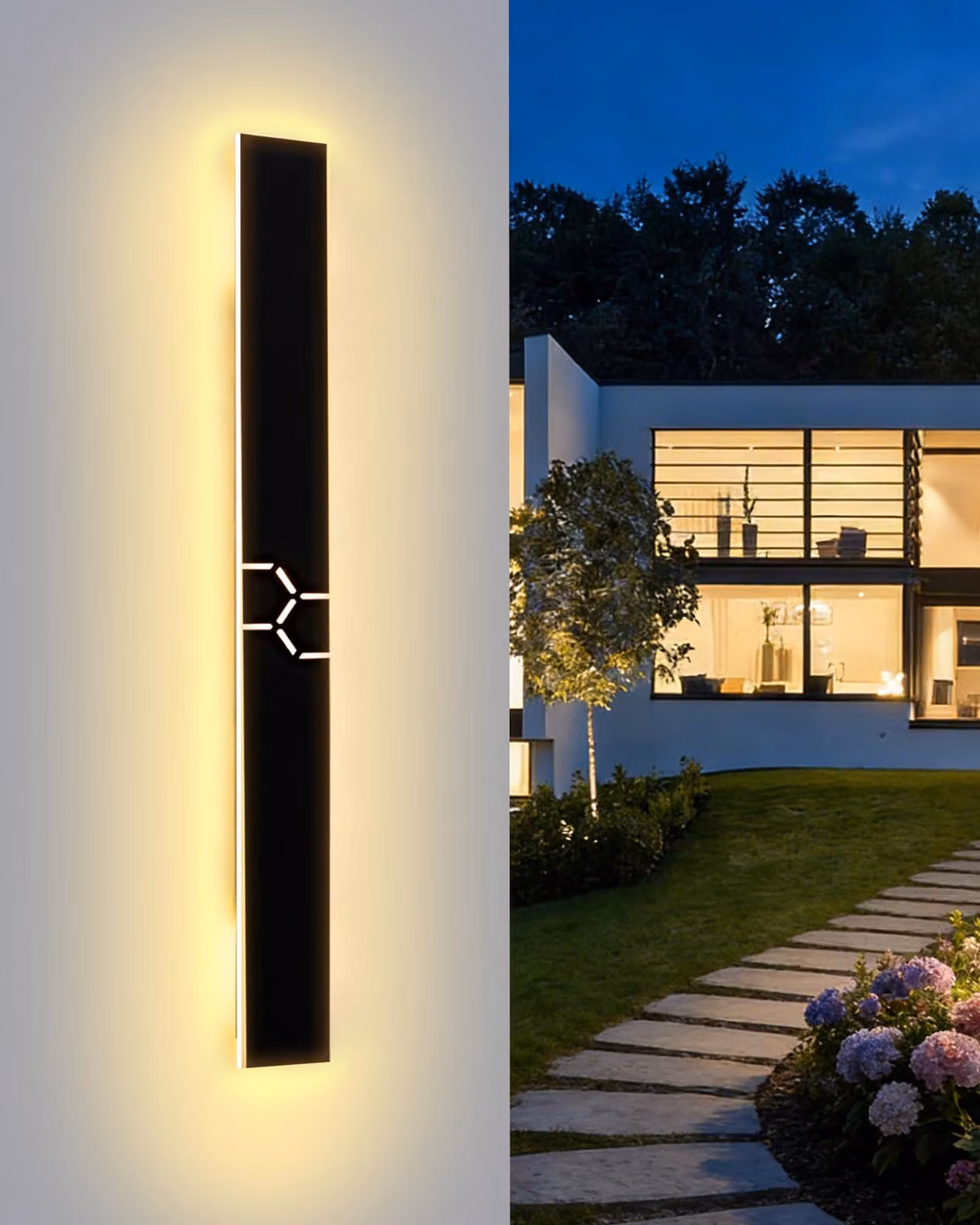 Lampada a parete a LED, dimensioni 60x8 cm, 20 W, luce bianco caldo, alluminio, colore nero, grado di protezione IP65