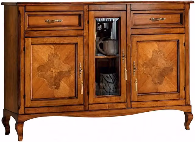 Credenza classica in legno di faggio con 3 porte e 2 cassetti Mobili 2G L: 165 cm, P: 49 cm, H: 113 cm – 4