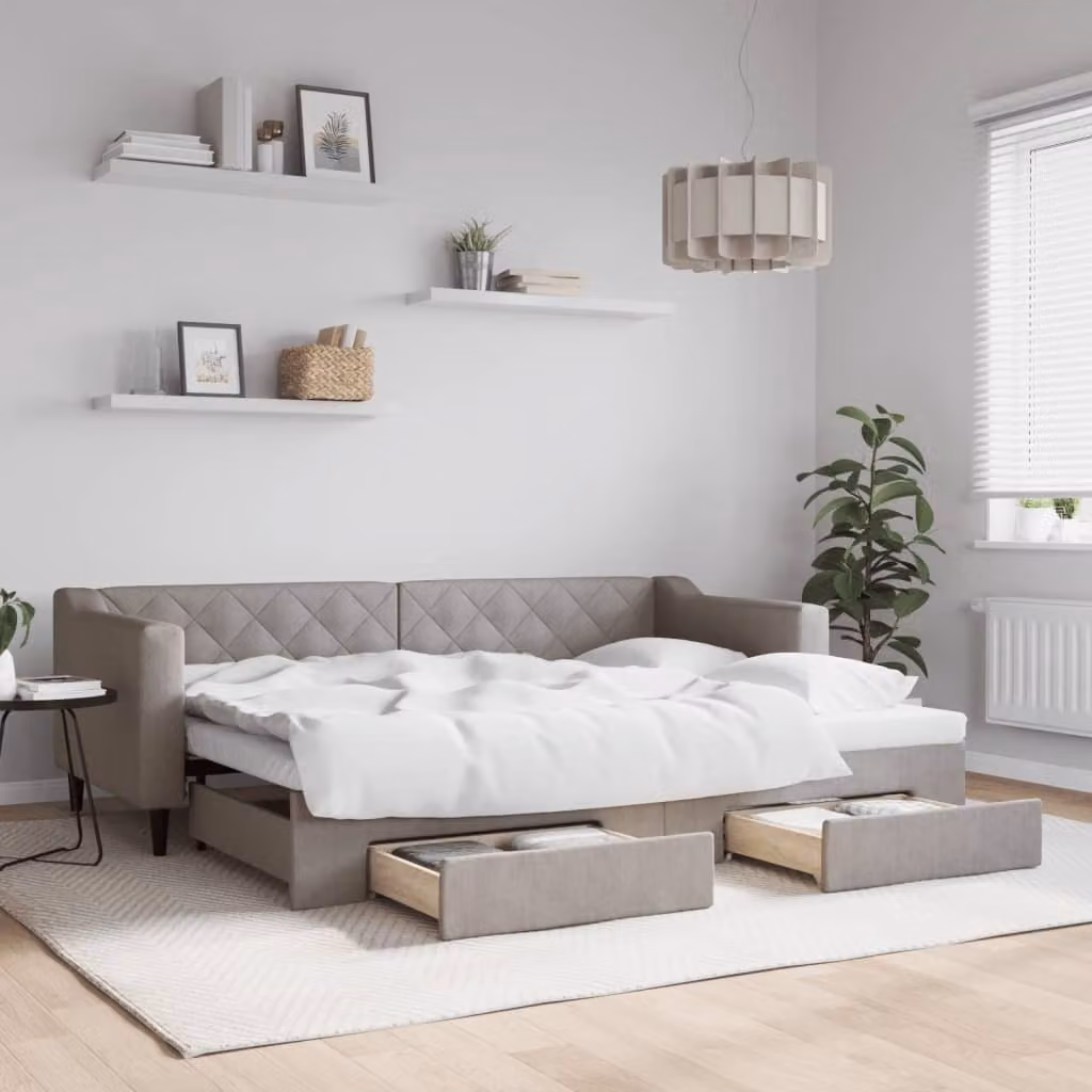 Maison Exclusive - Divano letto estraibile con cassetti, color taupe, 80x200 cm, rivestimento in tessuto