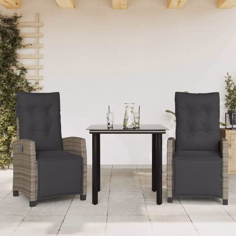 Maison Exclusive - Set da Pranzo da Giardino 3 pz con Cuscini in Polyrattan Grigio