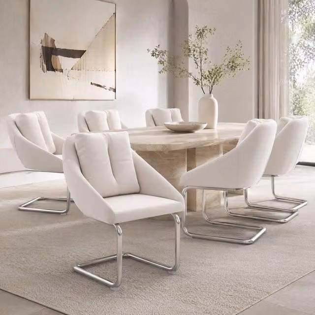 Set da 6 sedie moderne REDOM in velluto beige con base a cantilever in metallo