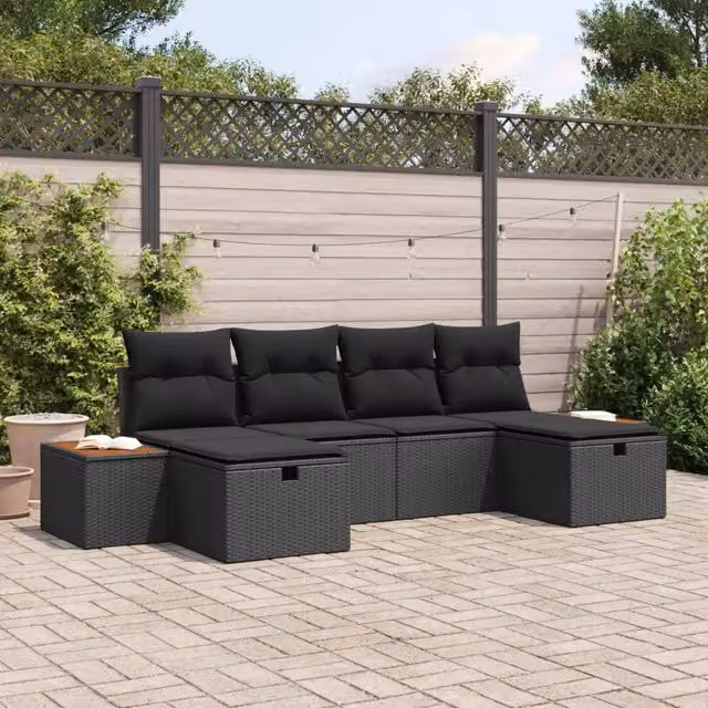 Set Divano da Giardino 6 pz Nero polyrattan 3360982