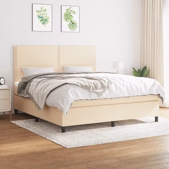 Letto Ibrido con Giroletto a Molle e Materasso vidaXL in Tessuto Beige e Bianco L/P: 180 x 200 cm