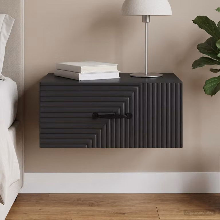 vidaXL Mobiletto da notte sospeso moderno Nero L 49 cm x P 34,5 cm x H 20 cm