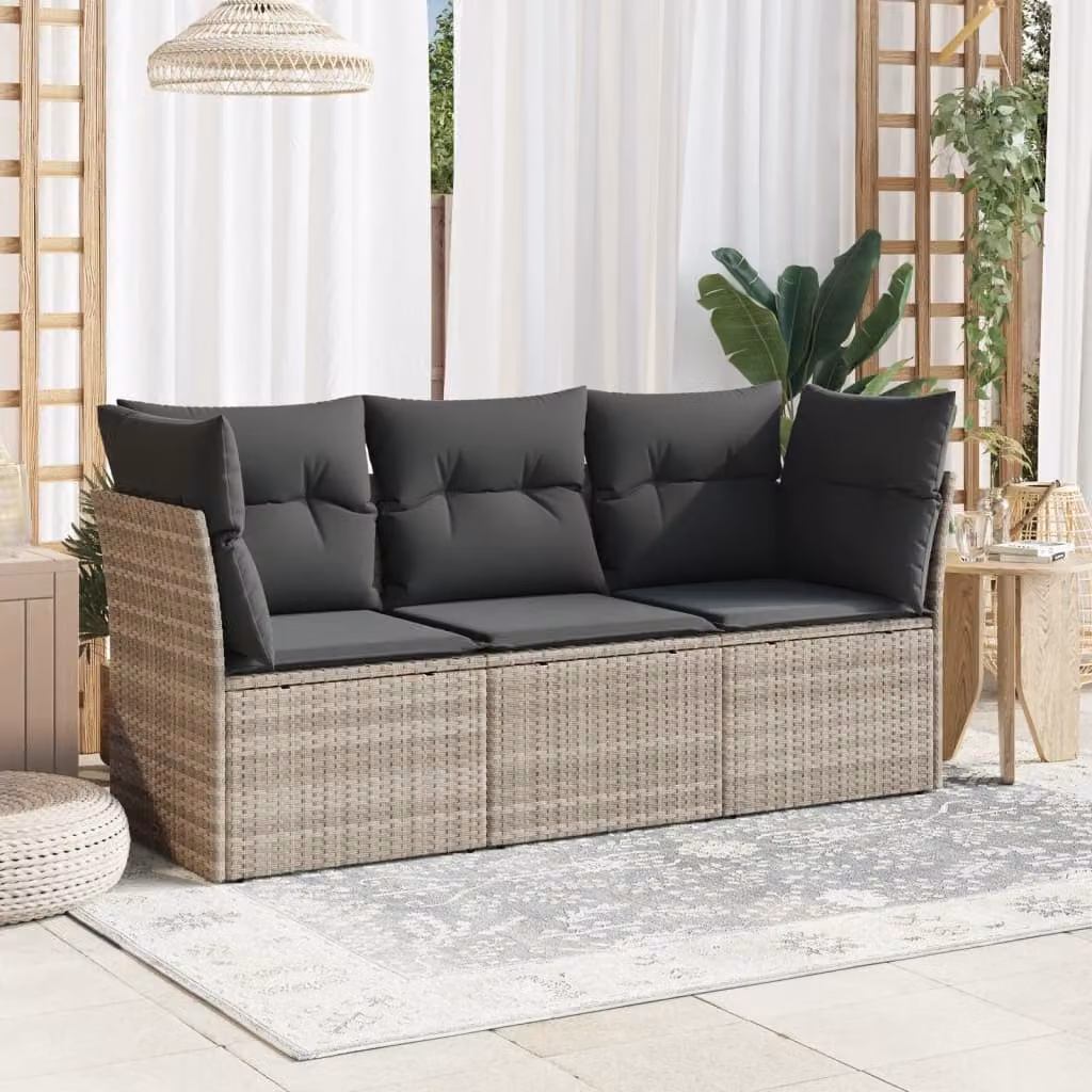 vidaXL Set Divano da Giardino a L con Cuscini Grigio Moderno in Polyrattan e Acciaio